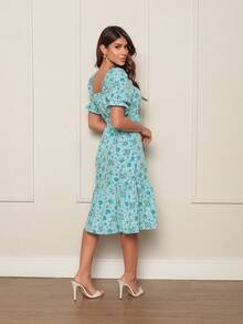 Women's Dress | Crepe With Elastec L Flower L Off The Shoulder. - 藍色 - 查看 2