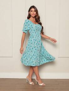 Women's Dress | Crepe With Elastec L Flower L Off The Shoulder. - 藍色 - 查看 4