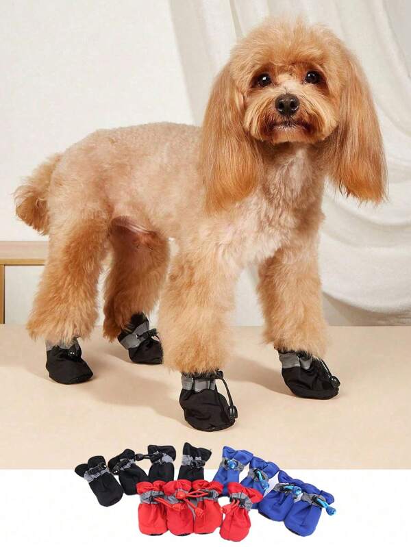 Conjunto de 4 sapatos impermeáveis para cães de estimação, botas de chuva antiderrapantes para animais de estimação, calçados para gatos pequenos, cães chihuahua, sapatos resistentes à água para cães, proteja os dedos do seu animal de estimação contra congelamento no inverno