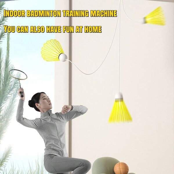 1pc Badminton Training Rebounder, Indoor Single Player Automatic Rebound Badminton Trainer For Adults, Suitable For Badminton Training, Strength Base Practice Set With Rope For Self-Practice