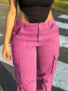 GILIPUR 新款休闲优雅工装裤，弹力多口袋设计，Y2K风格纯色宽松裤，秋季街头风，复古时尚，适合新年、情人节、春节等节日，春、夏、秋、冬四季皆宜，精致休闲，是正式宴会、休闲晚餐和音乐会的理想之选。粉色 - 粉色 - 查看 9