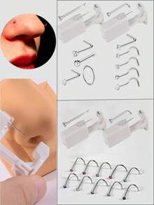 Firstomato 11/12 Piece Nose Piercing Stud Kit Included 2PCS Disposable Nose Piercing Gun Self Nose Piercing Kit 9/10 Pcs Piercing Nose Rings More Nose Piercing Gun Piercer Machine Kit - Silver - View 10