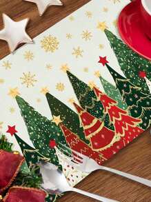 1/2/4 piezas Manteles con tema navideño, diseño de árbol de Navidad vintage, estrella, copo de nieve, manteles de poliéster de 30x45cm, adecuados para la decoración central de la mesa de Navidad, decoración de platos para fiestas navideñas y reuniones familiares