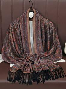 1 chiếc khăn choàng nữ, khăn trùm đầu kiểu Bohemian có tua rua, băng đô họa tiết Paisley cổ điển thời trang, khăn choàng chống nắng thanh lịch, thích hợp cho sử dụng hàng ngày và làm quà tặng ngày lễ. - màu nâu - Xem 4