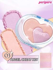 Peripera K-Beauty HEART POCKETBEAM 2色粉末高光盤，可暈染鑽石閃亮，光澤亮麗，絲絨觸感，持久防暈染，臉部、臉頰、眼部、身體多用途高光盤 - # 03 ANGEL CHEAT KEY - 查看 1