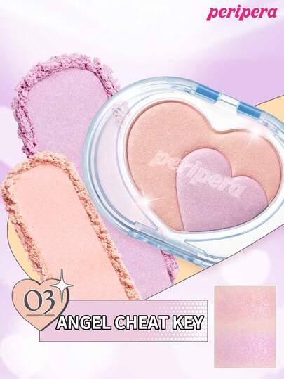 Peripera K-Beauty HEART POCKETBEAM Highlighter, 2 Color Powder Highlighter Palette, Blendable Shimmer , Diamond Shimmer, Radiant Finish, Velvety, Long-Lasting, Smudge-Proof, Multi-Use For Face, Cheeks, Eyes, Body, Two-Color Highlighter Palette