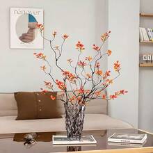 1pc/5pcs/8pcs Artificial Ficus Leaves, Long Stem - Ideal For Flower Arranging, Home & Office Decor - Can Be Used As Vase Filler And Bouquet Accents - Home Decor, Office Decor And Mother's Day Gift - Orange - View 8