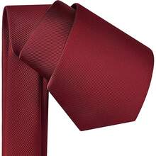 1pc Men's Fashion Light Blue Solid Thin Striped Necktie, Versatile - Burgundy - View 2