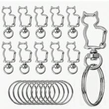 10/20 Peças Chaveiro em Formato de Gato de Liga Metálica com Argola - Acessório de Joia DIY, Chaveiro Giratório, Chaveiro com Mola