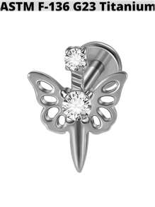 1PC G23 Titanium Zirconia Hexagram Lip Studs Internal Thread Zirconia Butterfly Ear Helix Tragus Cartilage Helix Earrings Body Piercing Jewelry