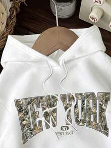 Neutral  New York Camo Tree Branch Casual Oversized Women Thick Hoodie Sweatshirt,Long Sleeve Tops Back To School Fall And Winter Clothing Autumn And Winterholiday Outfits For Women  Ropa De Invierno Mujer - trắng - Xem 4