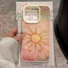 1pc TPU Material Dreamy Sun & Star Celestial Element Pattern Phone Case Suitable For IPhone/ Phones - White - View 1