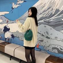 Women Shoulder Bags - 墨綠色包+珠鏈條 - 查看 9