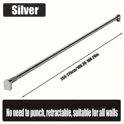 1 pieza Barra de tensión metálica ajustable, barra telescópica multiusos sin perforación para cortinas de ducha, perchas de ropa, armarios, perchas de armario de dormitorio, perchas multifuncionales de balcón, accesorios de baño del hogar, barra de cortina del hogar sin perforación