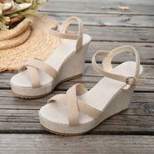 2025 Summer New Thick Bottom Waterproof Platform Sandals For Women, Cross Strap One-Buckle Fashionable High Heels - Beige - View 5