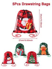 5个装圣诞节抽绳袋，圣诞老人、雪人、圣诞树、姜饼人、企鹅图案抽绳背包袋，圣诞礼物包装袋，圣诞派对装饰，礼品包装用品，圣诞大容量背包收纳袋，圣诞装饰，圣诞家居装饰 - 聖誕卡通 - 查看 4