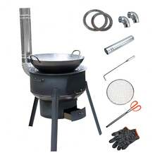 35cm Portable Stainless Steel Wood-Burning Stove With 2 Rings, Removable Outdoor Cooking & Heating Fire Pit - Black - View 1