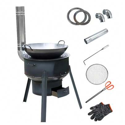 35cm Portable Stainless Steel Wood-Burning Stove With 2 Rings, Removable Outdoor Cooking & Heating Fire Pit