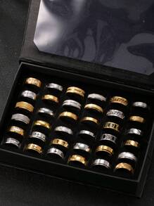 5/10/15/20pcs Stainless Steel Mixed Men's Ring Set, Assorted Styles, Suitable For Men's Daily Wear, Festivals, Dates, Gifts