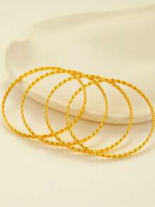 4pcs Fashionable Gold-Plated Twisted Rope Bracelets, Delicate Pattern Twisted Rope Bracelets, Suitable For Women's Daily Wear, Holiday Accessories - Yellow Gold - View 3