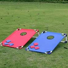 Juego portátil de lanzamiento de sacos de frijoles para niños - Incluye 1 tablero de cornhole plegable y 6 sacos de frijoles (3 rojos, 3 azules) - Ligero, duradero y divertido para jugar en interiores y exteriores, fiestas en el patio, campamentos y juegos grupales