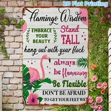 1 semn metalic de tablă 2D retro cu flamingo roz - decor rustic de perete cu citat inspirațional, potrivit pentru casă, baie sau decorare exterioară, design alb învechit, semn și placă perfectă pentru decorarea camerei