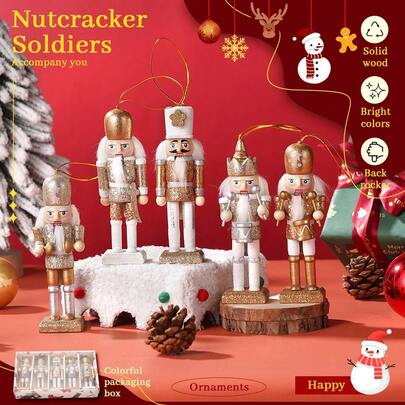 12 厘米金色胡桃夹子士兵 5 件圣诞树装饰品、节日礼物、圣诞派对和家居装饰