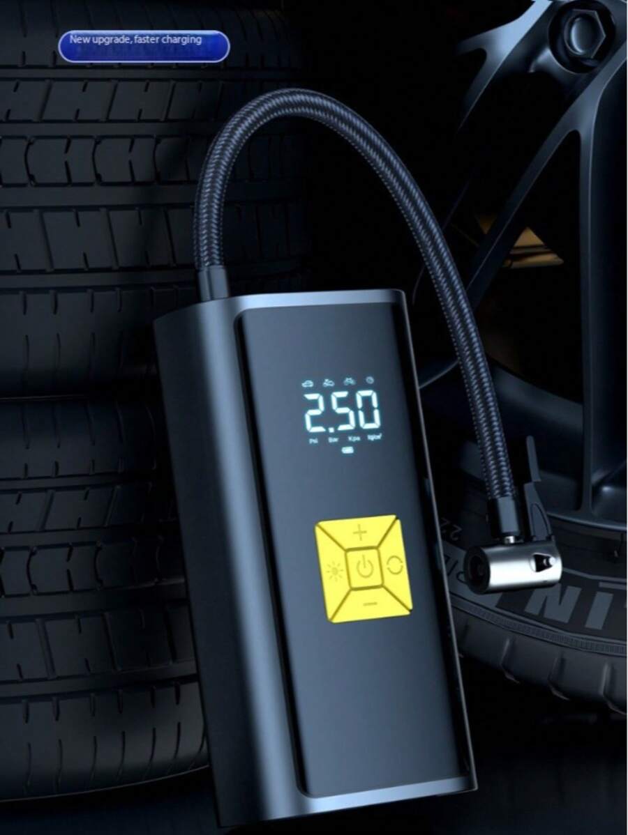 1PC便携式轮胎充气机，大功率摩托车气泵，大功率有线车载电动气泵，多种喷嘴类型，电动车有线轮胎打气筒，自行车充气机