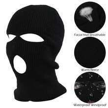 Gorros de punto de cara completa a prueba de viento para motocicleta de invierno, máscara de esquí para hombres, balaclava de lana cálida, bordado, gorros de invierno, máscara de esquí de punto con agujeros - Púrpura malva - Ver 5