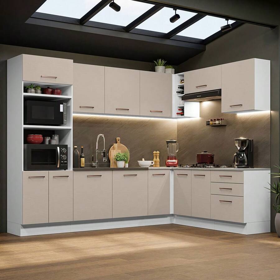 Complete Modular Corner Kitchen Madesa 479cm Agata 01 - White and Cream - View 1