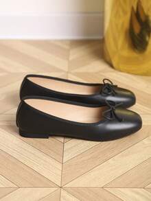 European & American Fashion Ballet Flats, Black Bow Decor Comfortable Soft Bottom Flat Shoes For Women