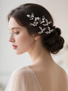 3pcs Leaf Bride Wedding Hair Pins Crystal Bridal Head Dress Pearl Hair Accessories For Women - Multicolor - View 12