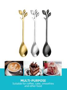 2/6/12/20pcs Stainless Steel Leaf Shaped Coffee/Dessert/Tea Spoons, School Supplies - Gold - View 4