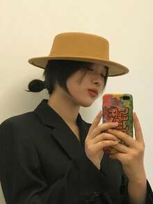 1 件女士秋冬平顶羊毛毡帽，大帽檐，多功能，轻便，方便户外散步、购物、度假和日常佩戴高顶礼帽 - MM1561 - 查看 6