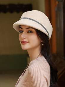 1pc Women's Solid Color Autumn Striped Decorative Beret Hat, Elegant Retro Streetwear Versatile High-End Fashion Charming Petite Stylish Vintage Streetstyle Suitable For Autumn Outings, Parties, Dates, Commuting, Photography Autumn Accessories - Multicolor - View 1