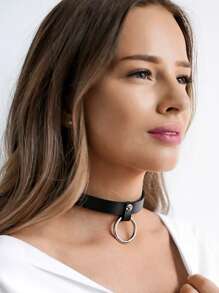 皮革颈链，性感，带 O 形环的项圈，可调节派对角色扮演，带 O 形环的颈链