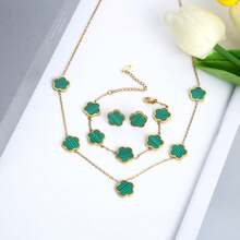 4 件不锈钢五瓣花首饰套装：1 条项链 + 1 条手链 + 2 个耳环，适合情人节日常佩戴的优雅时尚配饰 - 金色 - 查看 13