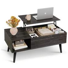 Rustic Style Furniture Table 39" Lift Top Coffee Table With Storage Shelf Hidden Compartment Living Room Center Table Small Dining Table Space-Saving Organizer - Black Oak - 查看 8