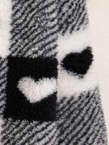 女童休闲格纹长袖连帽双面羊毛夹克外套，带口袋，秋冬 - 黑色 - 查看 6