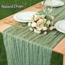 1pc Mint Green Cheese Cloth Table Runner, 120 Inches (Approx. 300cm) Long Boho Gauze Table Cloth For Spring, Dining Table Decor, Wedding, Baby Shower, Tea Party