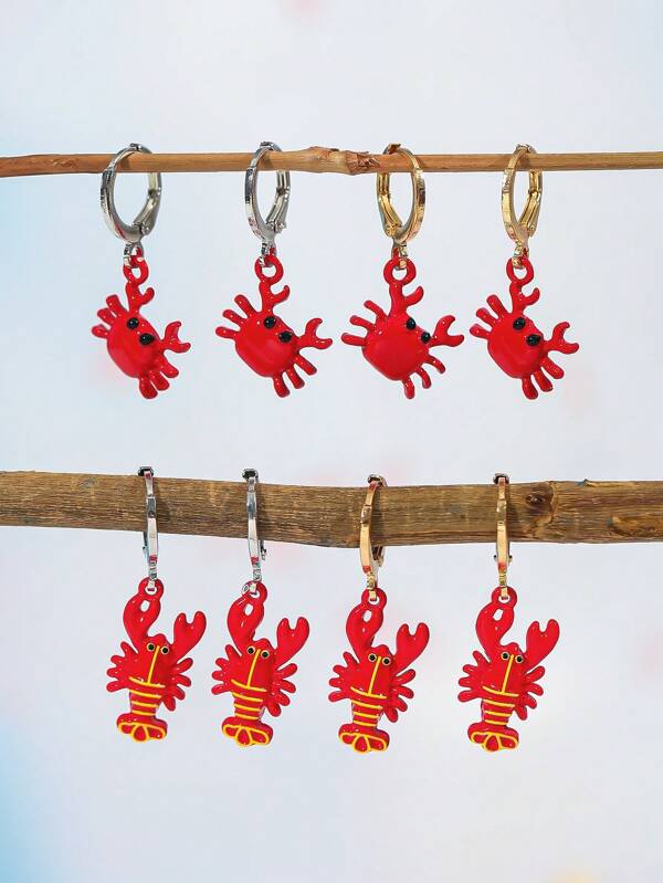 1 par de pendientes colgantes de estilo bohemio de aleación con langosta y cangrejo, con aros de cobre, pendientes de mujer, regalo para uso diario en la playa de verano