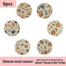 1 set/4 piezas /6 piezas /300 piezas Posavasos de barro de diatomeas con estampado de elementos otoñales, adecuados para decoración del hogar, cafeterías, meriendas, decoración de restaurantes, fiestas temáticas, decoración diaria, y también pueden ser dados como regalos de otoño