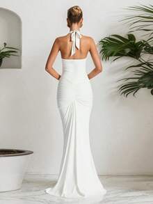Women's Sexy Backless Spaghetti Strap Maxi Dress, Sleeveless Deep V-Neck Knit Party Evening Gown White Elegant Summer - White - View 7