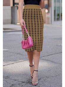 HUUSA Women 2 Piece Sweater Midi Pencil Skirt Set Fall Winter Split Dress Batwing Long Sleeve Oversized Top Casual Outfithalloween - 棕色千鳥格 - 查看 10