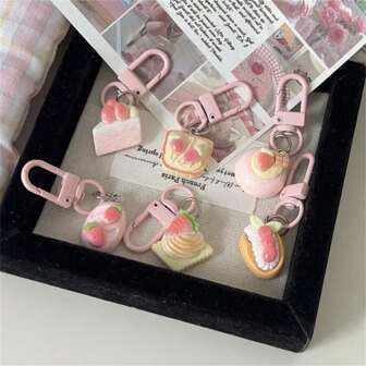 6pcs Cute Delicate Strawberry Cake Keychain, Pink Girly Bag Charm, Girlfriend/Best Friend , Student Accessory Car Accessories Goth Y2k Christmas Gift Ideas Bag Accessories Lanyards With Id Holder Car Accessories Bag Charms