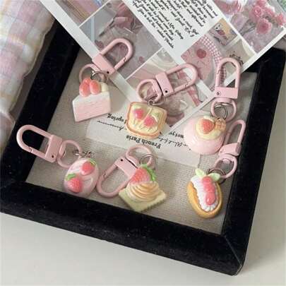 6pcs Cute Delicate Strawberry Cake Keychain, Pink Girly Bag Charm, Girlfriend/Best Friend , Student Accessory Car Accessories Goth Y2k Christmas Gift Ideas Bag Accessories Lanyards With Id Holder Car Accessories Bag Charms