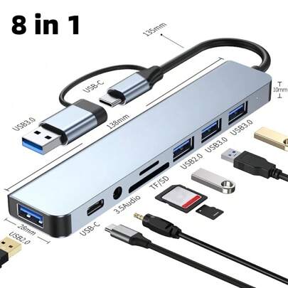 USB C Hub Adapter, Multiport USB 3.0 Expandable Dock With SD Card Reader For Computer