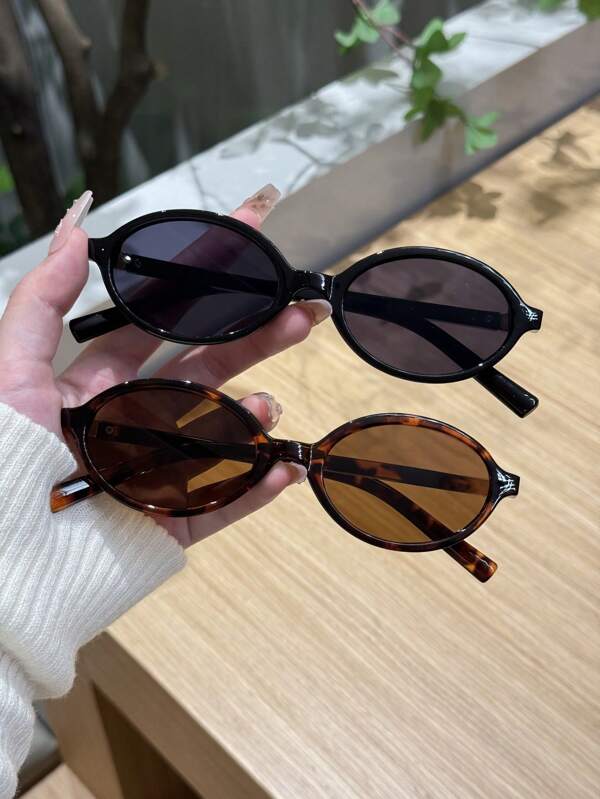 1/2/3 piezas Gafas ovaladas de moda con montura pequeña, estilo retro y versátil para uso diario, vacaciones, playa, como accesorio básico de ropa de mujer para primavera y verano, casual de negocios, regalo con estampado de leopardo