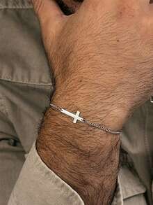 Men's 304 Stainless Steel Cross Bracelet - Minimalist Religious Jewelry For Everyday & Special Occasions, Christian Gift For Christmas, Father's Day, Valentine's Day - Durable Faith-Based Accessory, Spiritual Jewelry, Simple Chain Design, Polished Finish