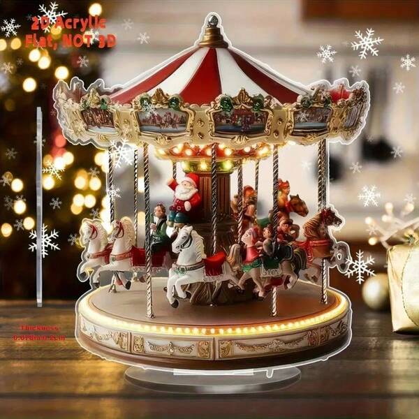 2D Rotating Wooden Carousel Christmas Decor - Perfect Holiday Gift, Suitable For Living Room, Bedroom, Office And Cafe, Ideal Ornament Gift For Family And Friends - Christmas Holiday Gift